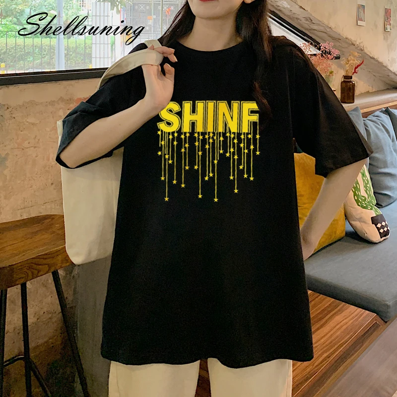 Shellsuning футболка Женская Harajuku с буквенным принтом размер d размера плюс летняя из