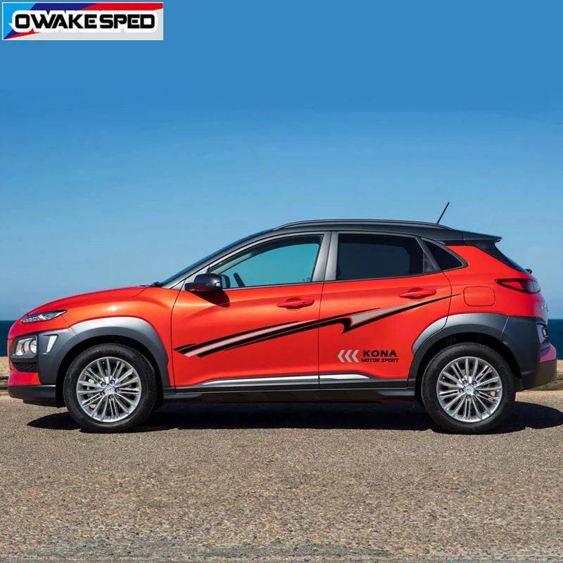 Both Side Racing Sport Stripes For Hyundai-KONA Car Door Waist Lines Stickers Auto Body Decor Vinyl Decals Accessories (4)