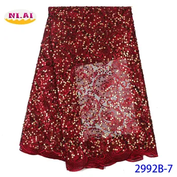 

NIAI African Sequins Lace Fabric 2019 High Quality Lace French Lace Fabric Embroidery Nigerian Lace Fabrics For Dress XY2992B-7