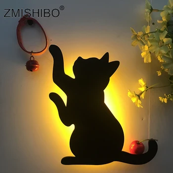 

ZMISHIBO Cat Wall Lamp Mini Cartoon Animal Cat Dog Silhouette LED Kids Bedroom Decor Voice+Light Sensor Emergency Night Lights