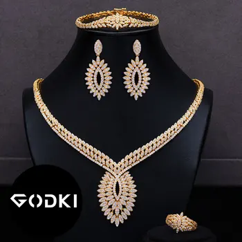 

GODKI Super Luxury Waterdrop 4PCS African Necklace Zircon Jewelry Sets For Women Wedding Indian Nigerian Party Jewelry Set 2020