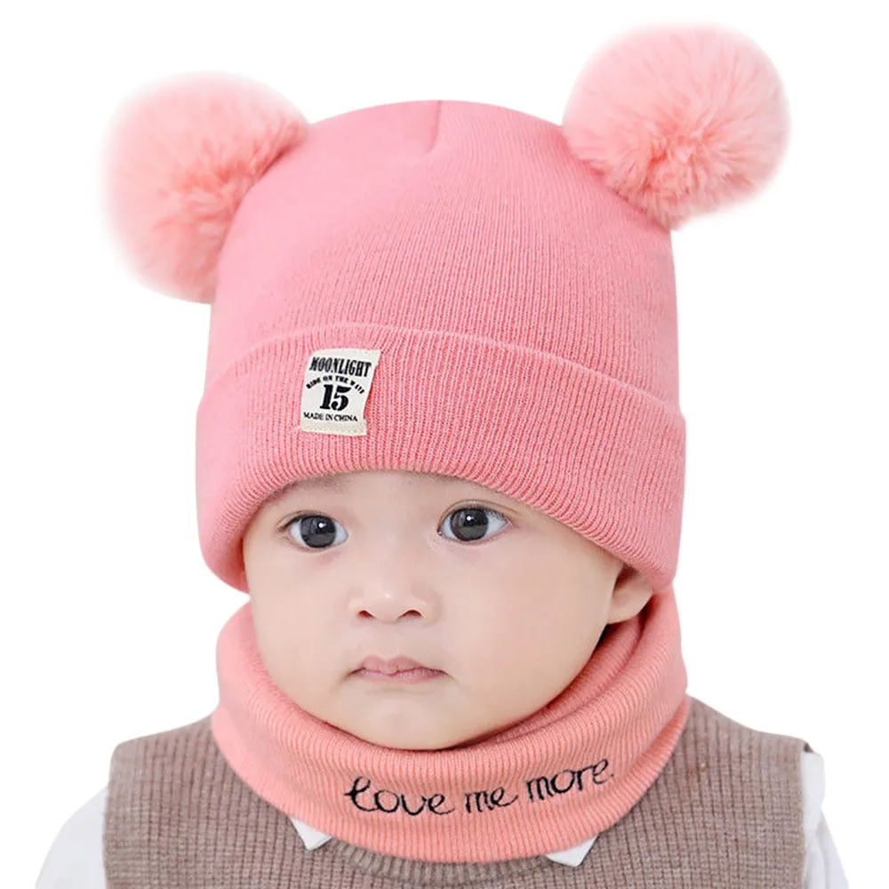 Autumn and winter baby hat baby wool hat warm baby child hat bib suit children hat Knitted Cap Winter Warm Girls Boys Hats Cap Scarf Children Caps