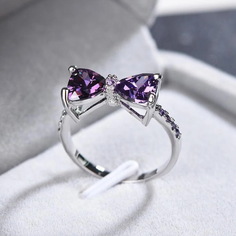 ZN Purple Zircon Wedding Rings For Women Charm Luxury Crystal Bow Rings Engagement Fashion Jewelry wedding rings womens ring jewelry rings ring jewelry