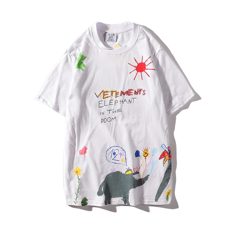 

19SS Cartoon Vetements T Shirt Men Women Streetwear Graffiti T-shirt Harajuku Cotton Top Tee Short Sleeve Vetements Print Tshirt