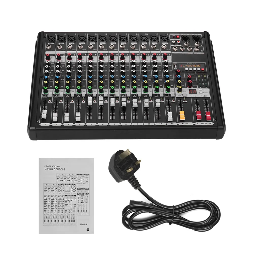 

12-Channel Mixer Mixing Console Built-in 48V Phantom Power Supply 16 DSP Effects with XLR Mic Interface 6.35mm LINE Interface