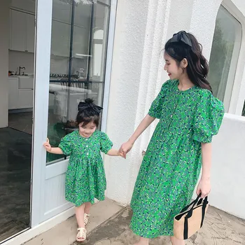 

2020 Summer New Children Floral Chiffon Princess Dress Daughter and Mother Short Sleeve Dress Fashionable Parent-Child Dresses
