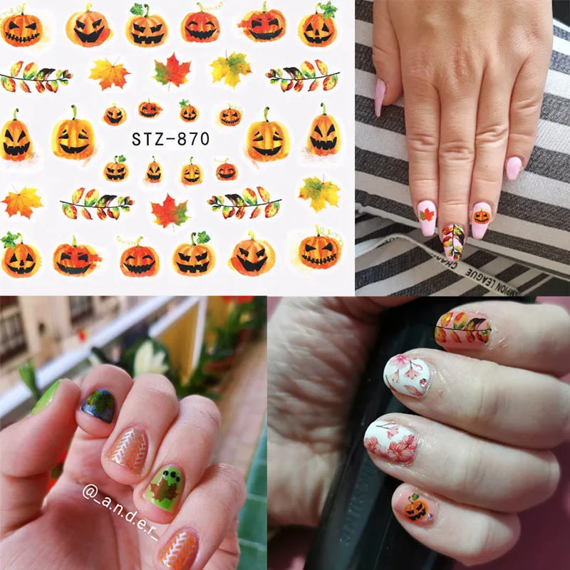 

5pc/set Halloween Series Nail Art Sticker Cute Pumpkin Autumn Maple Leaf DIY 3D Sticker For Nail Art Manicure Watermark Decor