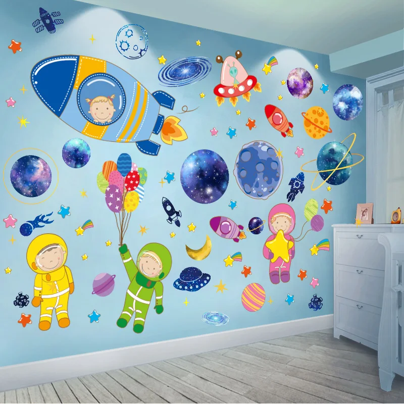 [SHIJUEHEZI] Космические Планеты наклейки на стену DIY мультфильм ракеты космонавты наклейки на стены для детской комнаты украшения для детской спальни