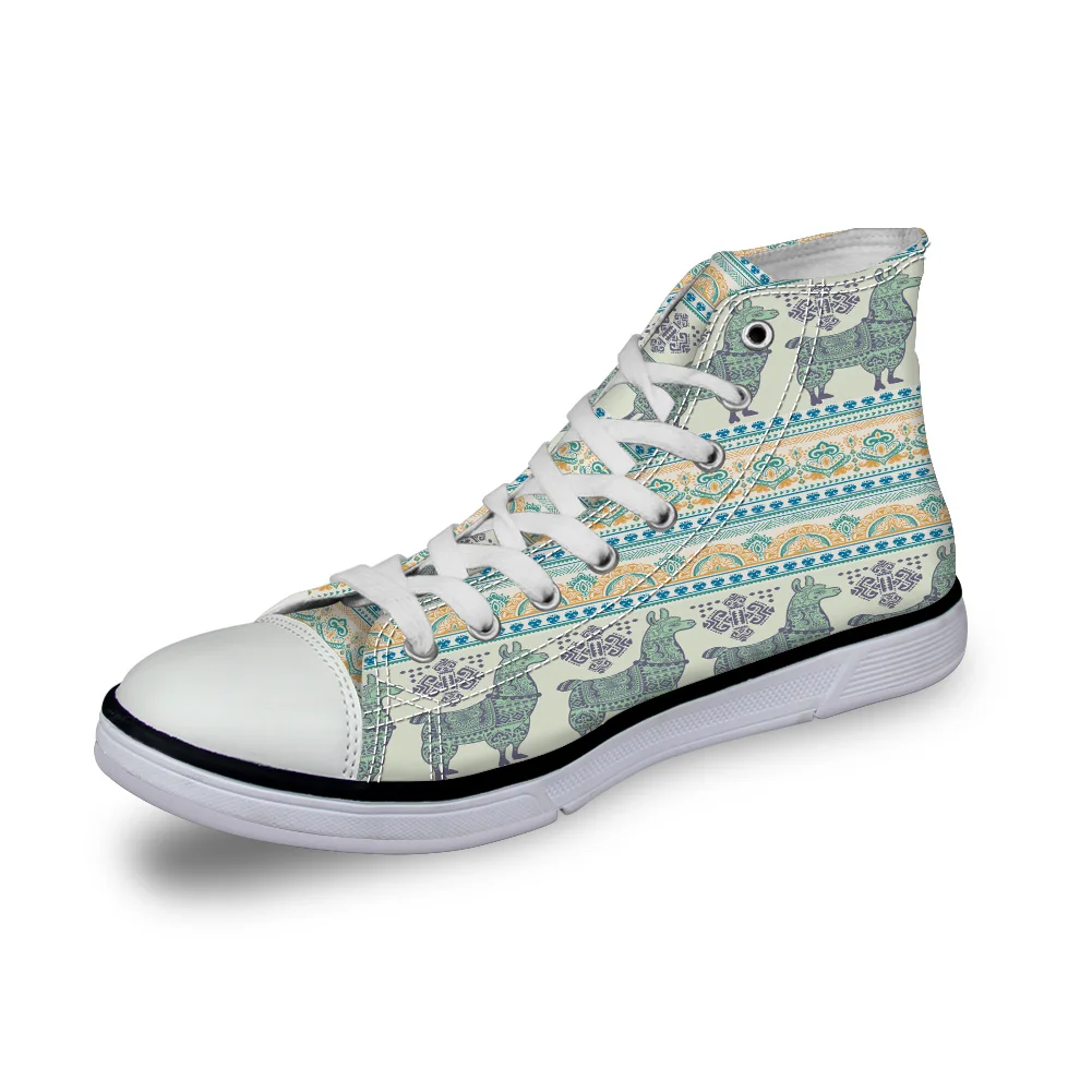 

WHEREISART Women Canvas Shoes Animal Cute Alpaca Cartoon High Top Flats Unisex Vulcanized Shoes Female Casual Shoes