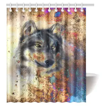 

Animal Wolf Shower Curtain, Wolf Painting with Colorful Background Polyester Fabric Bathroom Shower Curtain es