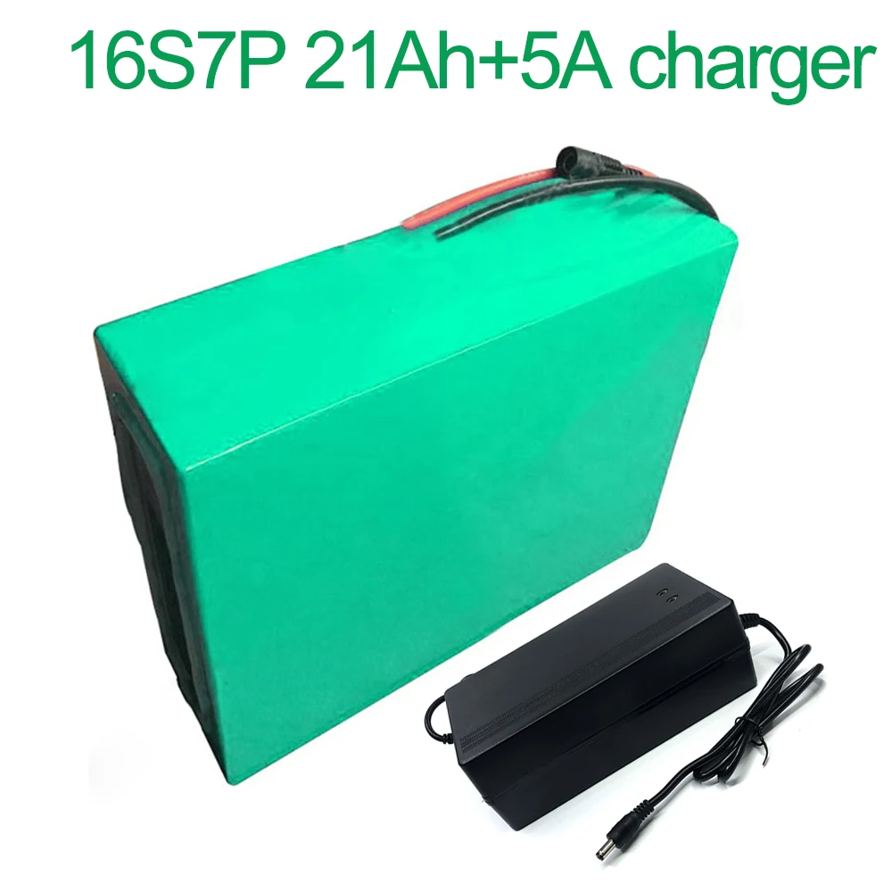 Con 5A Caricabatteria 60V 21Ah 16S7P 18650 Batteria Li-Ion Elettrico A Due A Tre Ruote Del Motociclo Della Bicicletta Ebike 315*140*70 Millimetri