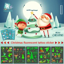Светящиеся рождественские наклейки, набор, временные татуировки на руку, тело для детей, праздник, сделай сам, украшение, снеговик, лось, дерево, светится в темноте
