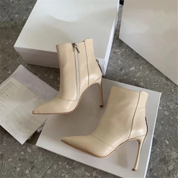 

Solid color shoes Stiletto sexy shoes Overshoes Ankle boot fashion Genuine Leather shoes Keep warm in autumn and winter