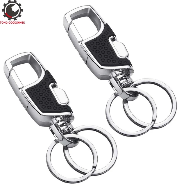 Key Chain 2 Key Rings Stainless Steel Car Keychain Car Key Holder Keyring  Metal Carabiner Clip Key Clips Man Creative Gift - AliExpress