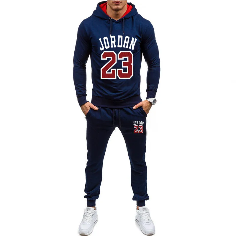 New JORDAN Hoodies Men Spring Autumn Fleece Liner Hooded Sweatshirts Male Brand Solid Warm 2 Pieces tracksuit hoodie tracksuit