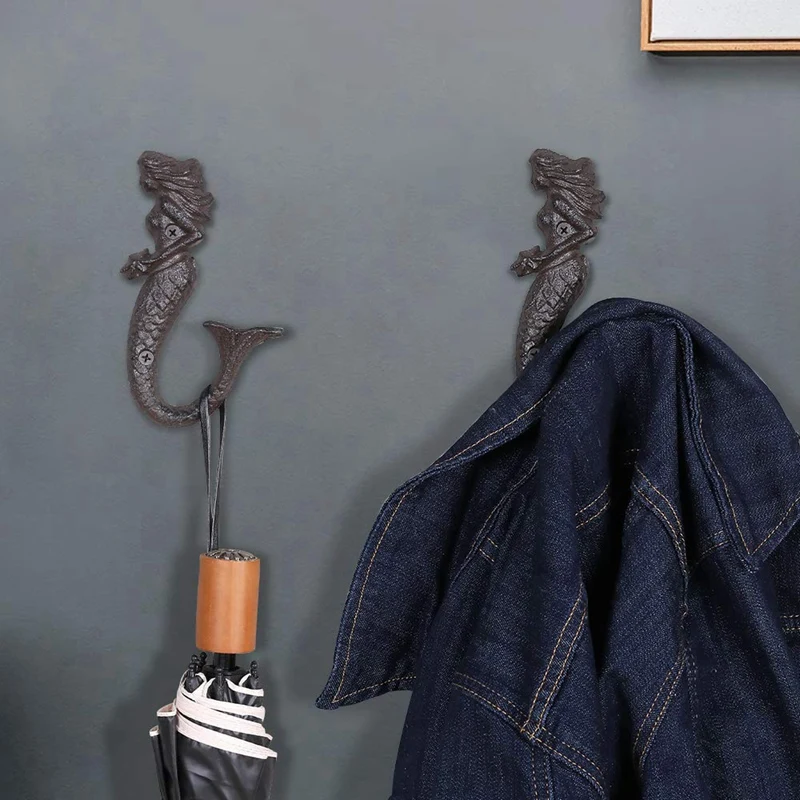 Cast Iron Coat Hook- Rustic Wall Mount with Screws, Vintage Nostalgic Metal Wall Hook Hook for Robes, Towels