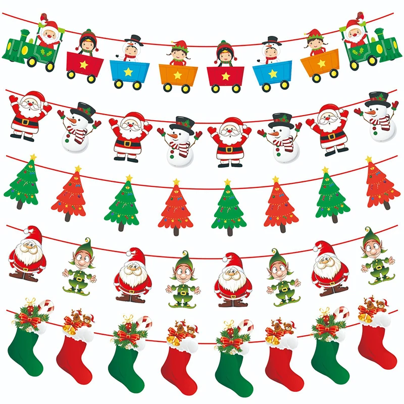 Garland Christmas Banners Santa Claus Banner Snowman Elk Flag Xmas Trees Decor 2022 Merry For Home | Дом и сад