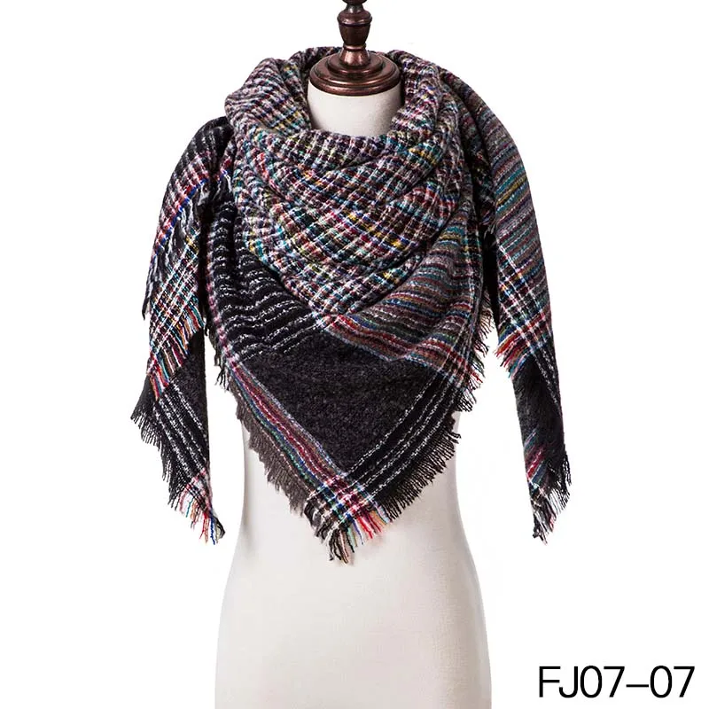 Модный женский зимний шарф в клетку, теплый треугольный шарф, шаль высокого качества на осень и зиму, теплая длинная одежда, аксессуары - Цвет: D