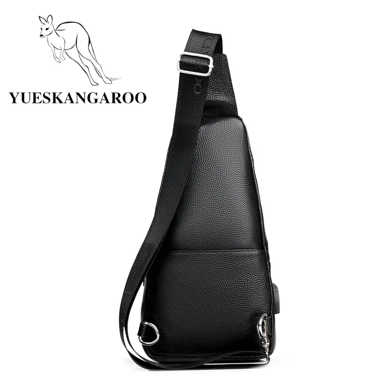YUESKANGAROO, внешняя USB зарядка, мужские нагрудные сумки, кожаная нагрудная сумка, сумки через плечо для мужчин, повседневные дорожные сумки через плечо