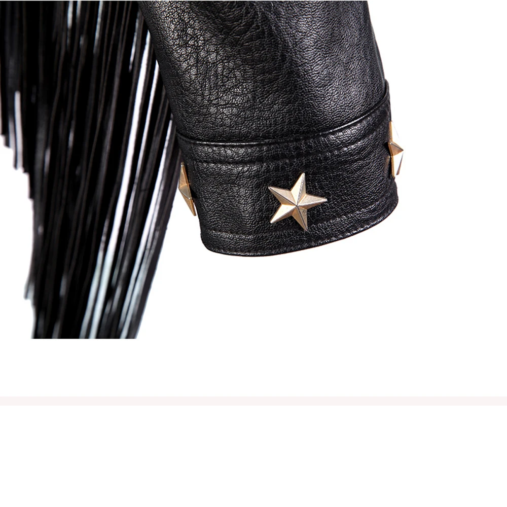 AIMENUNU Patchwork Tassel Rivet PU Leather Women's Coats Lapel Collar Long Sleeve Asymmetrical Jackets Female Clothing