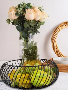 

Creative Nordic Style Black Wrought Iron Round Storage Basket Snack Fruit Basket Modern Home Metal Organizer Basket