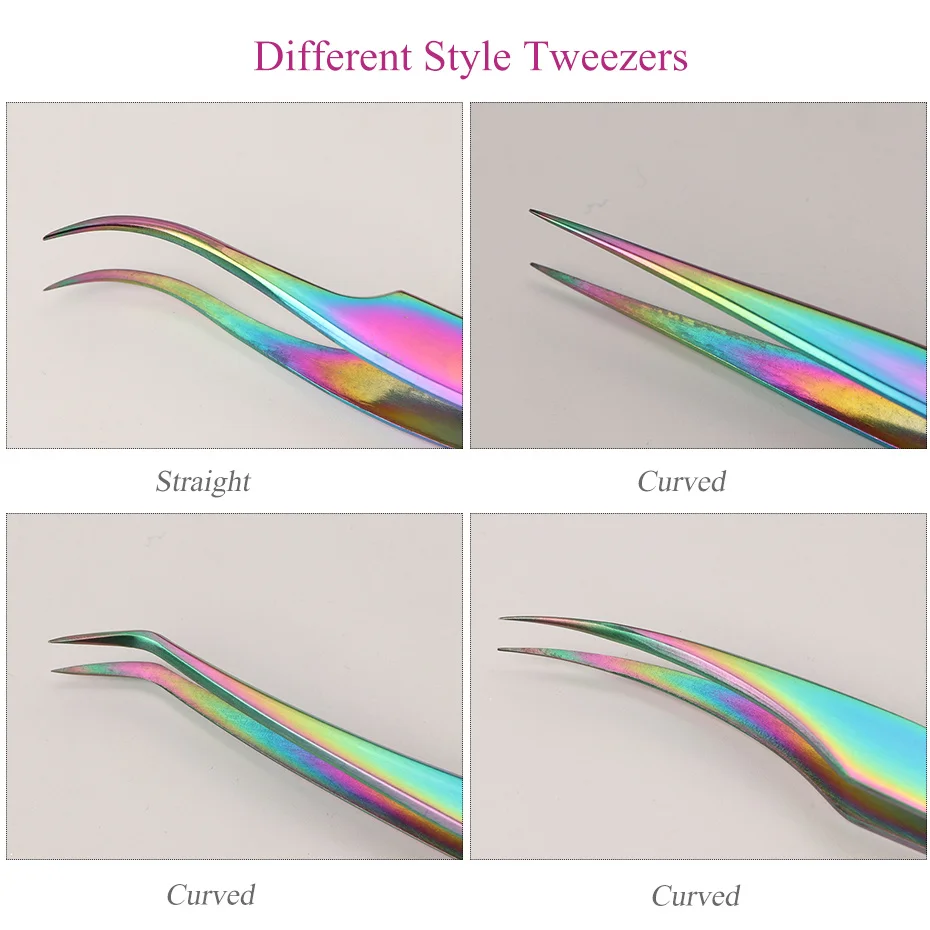 1PCS Anti-static Stainless Steel Tweezers Professional Eyebrow Clips Rainbow Eyelash Extension Tweezers Makeup Tools GLFBT1-4 4