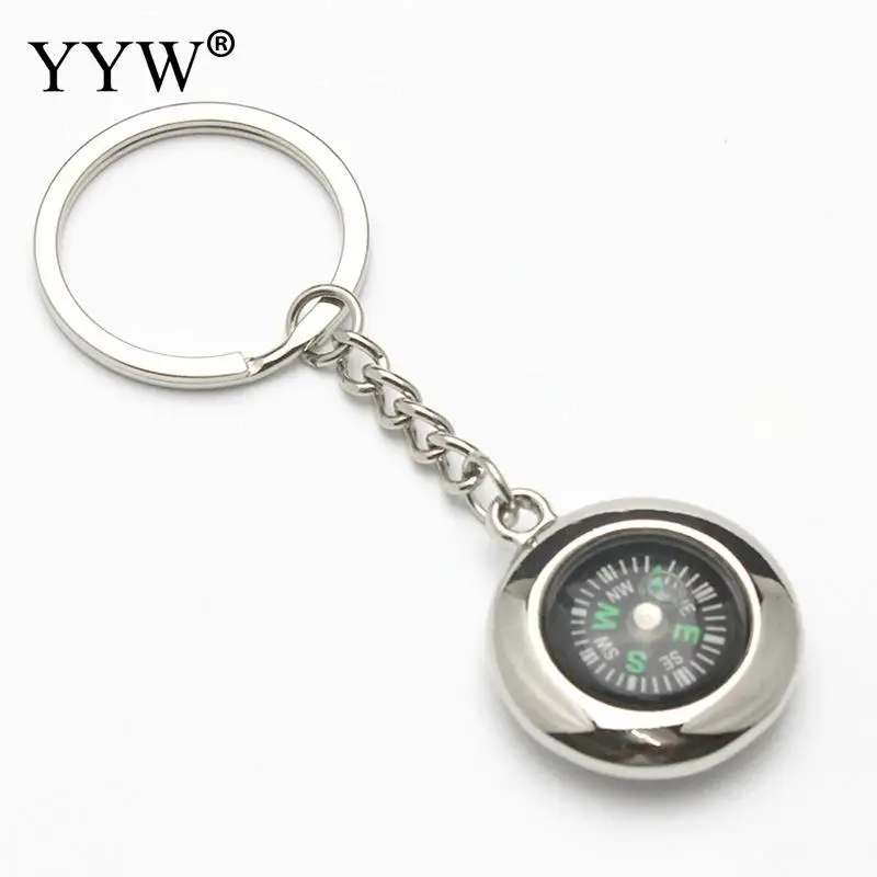 5pcs Keychain With Compass Round Keychains Outdoor Travel Keyring Best Gift Jewelry Diy Keyring Zinc Alloy Souvenir Graduation