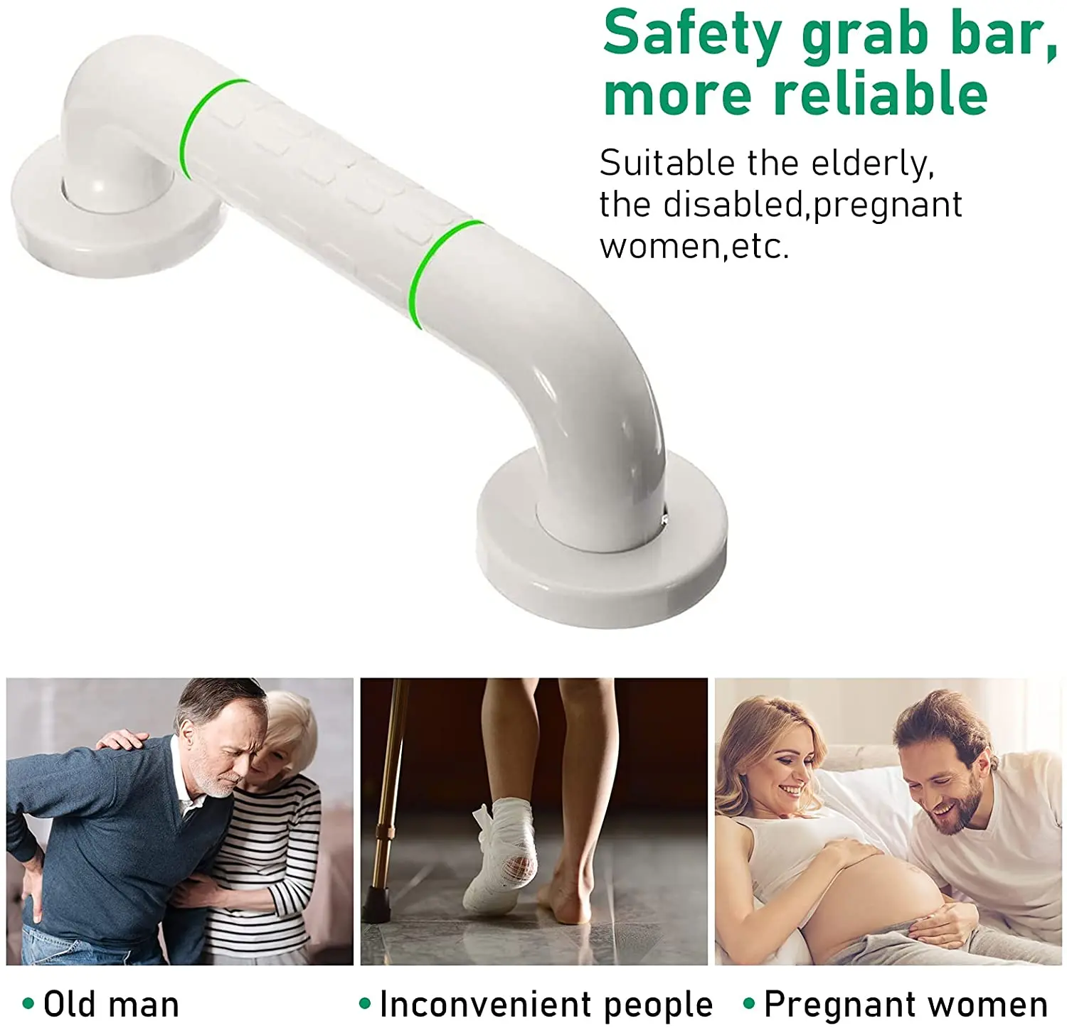 Shower Safety Grab Handle 40cm Bathroom Rails Bar w/ Luminous Non-Slip Support for Elderly Disabled | Обустройство дома