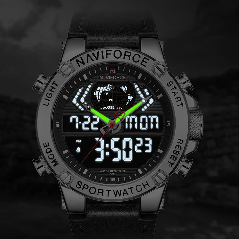 NAVIFORCE Топ люксовый бренд Мужские часы кожа водонепроницаемые спортивные мужские часы кварцевые аналоговые цифровые часы мужские Relogio Masculino