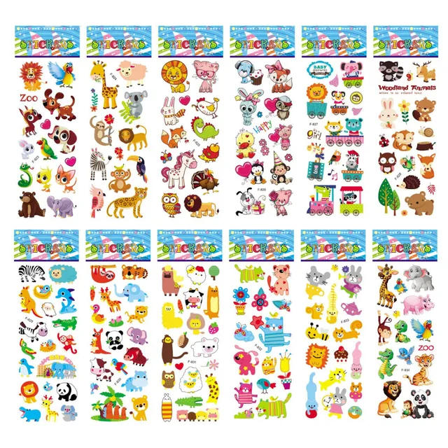 12 Sheets/Pack Kids Stickers 3D Puffy Bulk Cartoon Zoo Animal / Fruits Various Scrapbooking Stickers for Girl Boy Birthday Gift 1