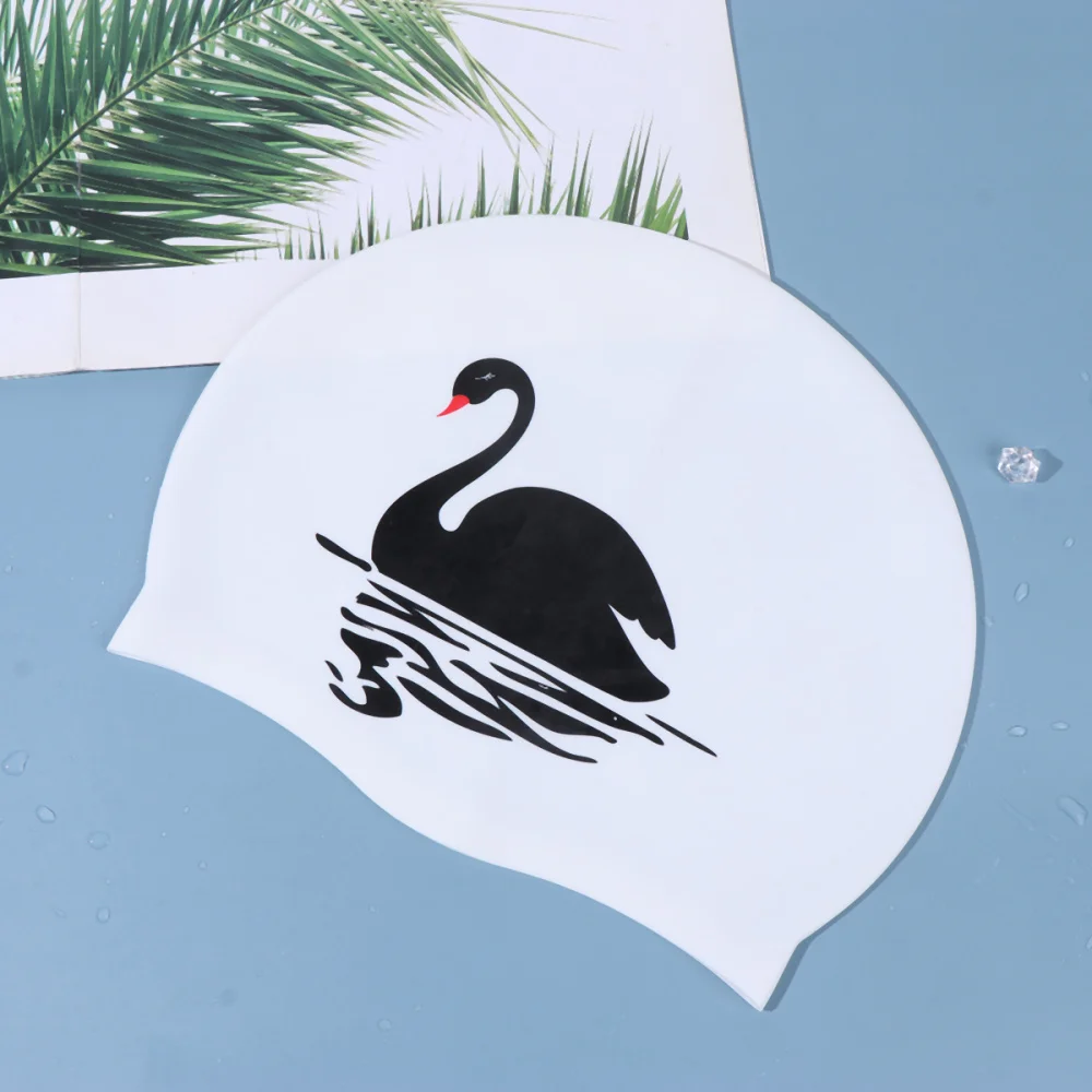 

1PC Swan Ear Protection Practical Long Hair Silicone Cap Swim Pool Hat for Ladies Female