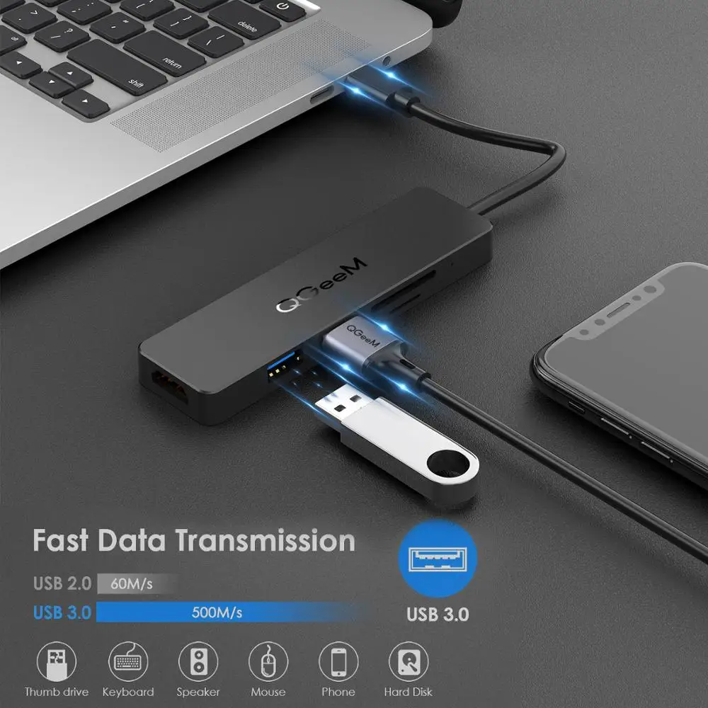 QGeeM USB C концентратор для Macbook Pro Type HDMI 3 0 TF SD Мульти 1 адаптер iPad OTG Разветвитель док