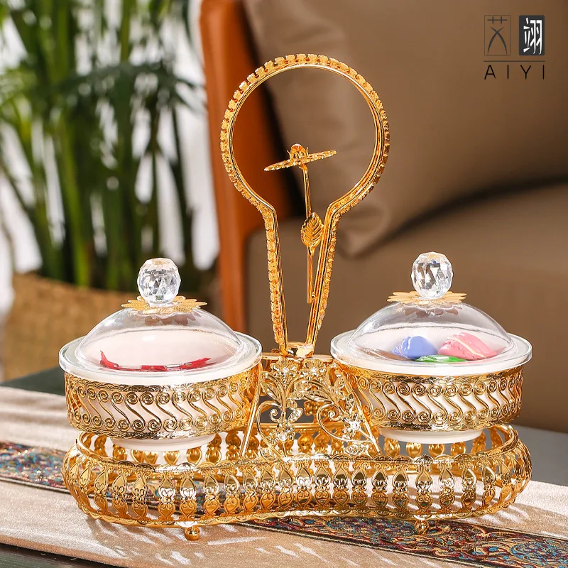 

European luxury fruit tray home living room upscale fruit tray from online celebrity creative round anti-drop bar snack tray