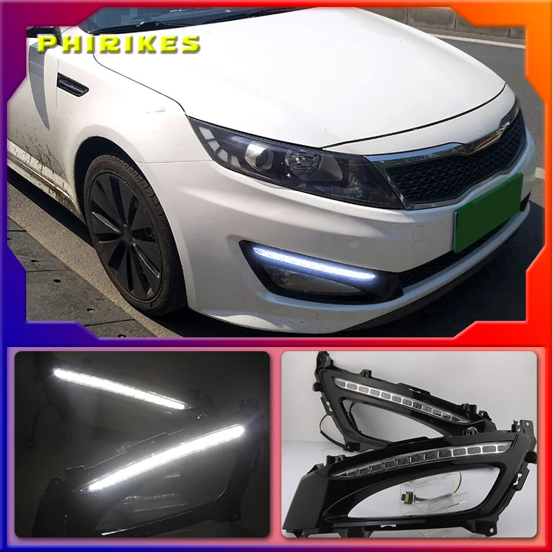 

Car 1 Set Car LED For Kia Optima K5 2011 2012 2013 2014 DRL Daytime Running Light Daylight With Yellow Turn Signal