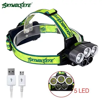 

USB Rechargeable LED Headlamp 5Model Light Waterproof LED Headlight Fishing Lamp Use 18650 Battery