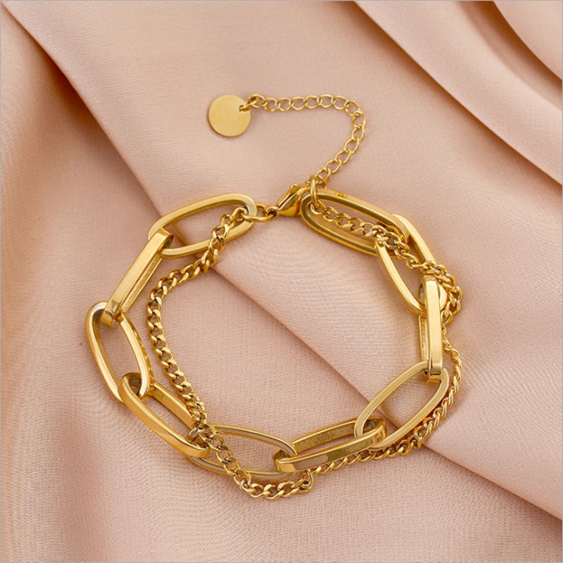 XIYANIKE 316L Stainless Steel Gold Color Thick Geometric Chain Bracelets Gift New For Women Men Fashion Party Jewelry