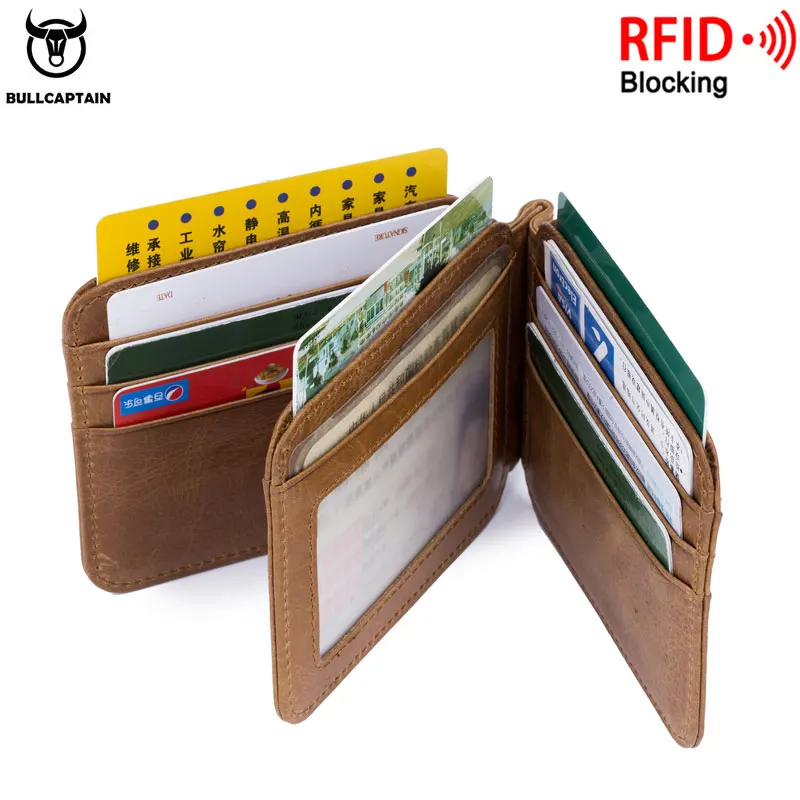 Kaufen BULLCAPTAIN Leder tir flod ID Kreditkarte Halter Front Pocket Wallet mit RFID Sperrung Bifold Business leder monat clips