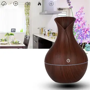 

Led Usb Wood Grain Ultrasonic Humidifier Vase Shape Intelligent Induction Aroma Essential Oil Diffuser For Office Home
