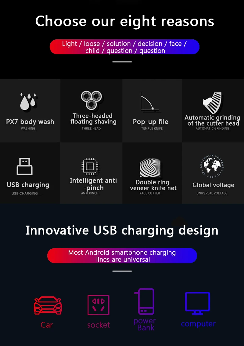 3D бритва с Плавающей головкой usb зарядка триммер портативный триммер для бороды многофункциональный мужской водонепроницаемый электрическая бритва-триммер