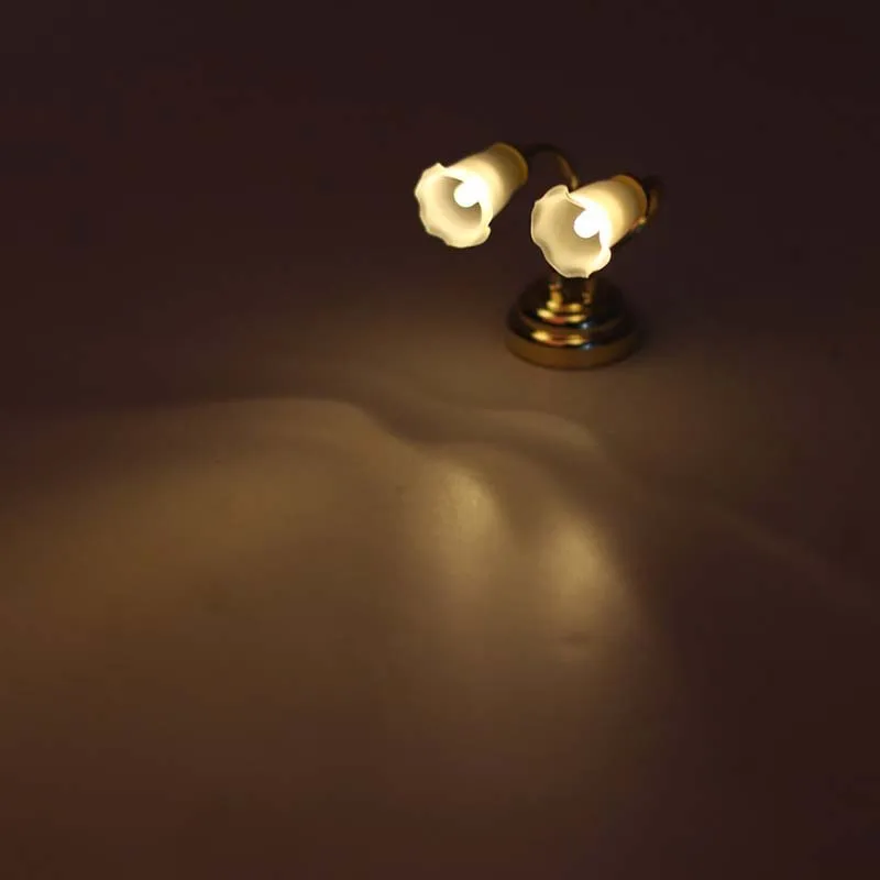 New 1:12 Doll house Miniature LED Mini Double Headed Wall Lamp Light