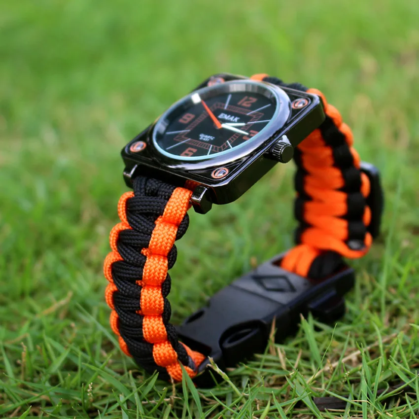 

Outdoor Multi-functional Firestone Release Buckle Survival Watch Men's Women's Umbrella Rope Watch Mini Portable Compass