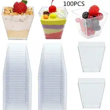 

100PCS 60ML Transparent Dssert Cups PS Hard Plastic Trapezoid Square Dessert Cup Portion Disposable Storage