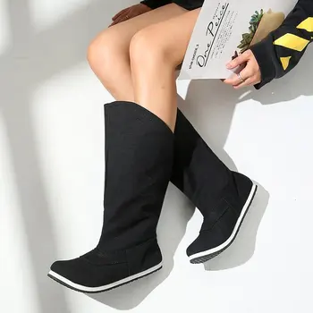 

2020 New Winter Shoes Woman Casual Boots Women Fashion Boots Solid Flat Heel Mid-calf Boots Plus Velvet Warm Boots