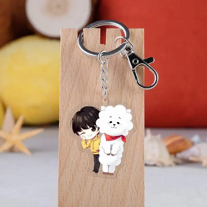 Kpop bangtan мальчики "ТАТА" "RJ" и т. Д. Мультфильм милый прозрачный акриловый брелок для женщин мужчин bangtan мальчиков ювелирные изделия - Цвет: Красный