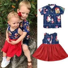 Комплекты одежды с принтом Санта-Клауса для маленьких мальчиков и девочек, комплекты одежды, рубашка/платье на Рождество