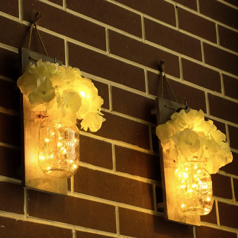 

Mason Jar Sconce Wall Art Home Decor - Lighted Rustic Country Farmhouse Nightlight Decorations, Decorative Vase Accents for Kitc