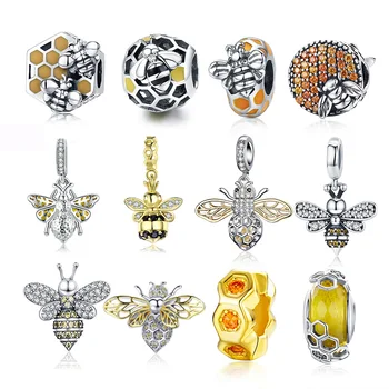 

Hot Sale 100% Real 925 Sterling Silver Bee Charms Bead Fit Original Pandora Bracelets Bangle Silver Luxury Jewelry DIY 2020 New