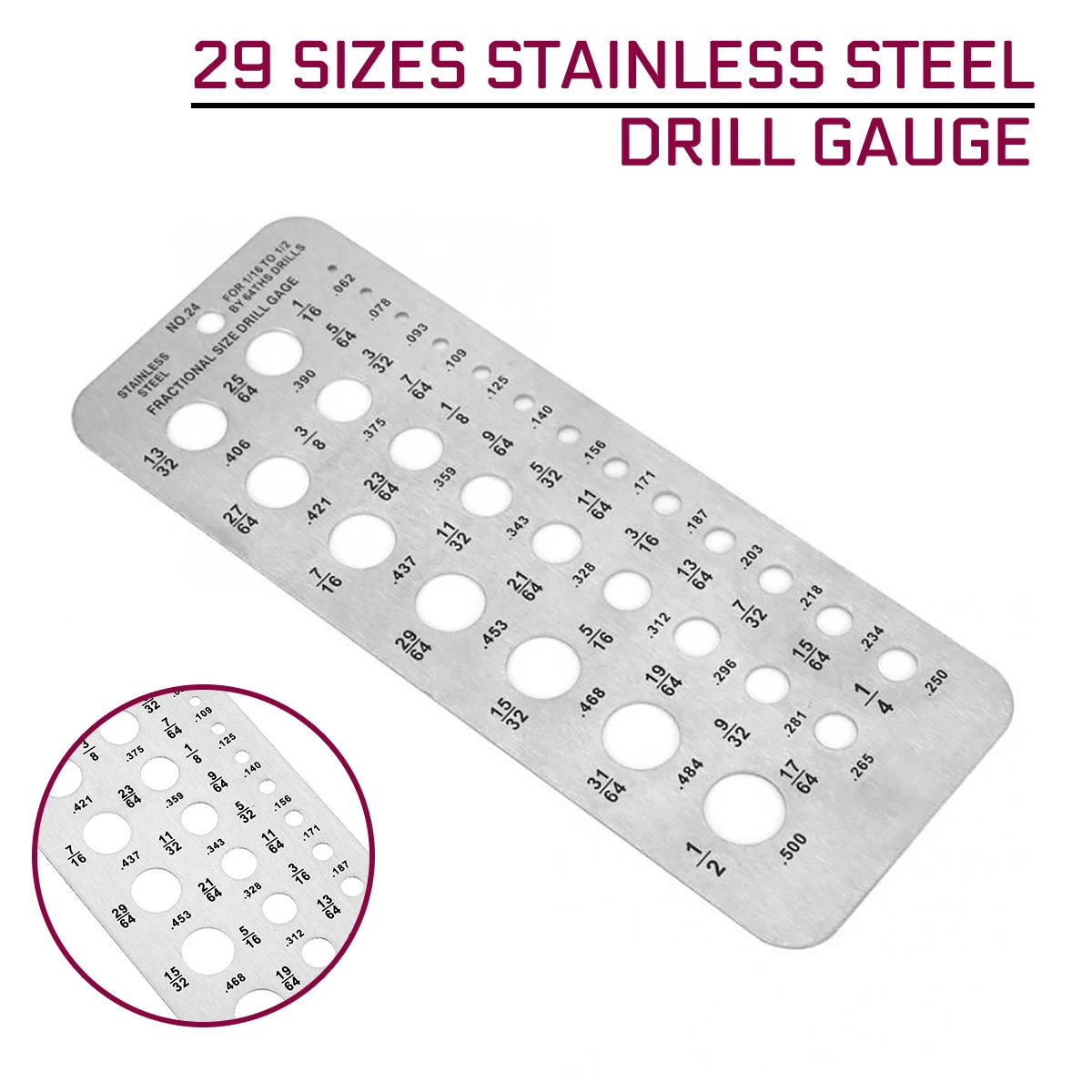 15.9x6cm Drill Gauge 29 Sizes Index Bolt Wire Diameter Bit Hanging Hole