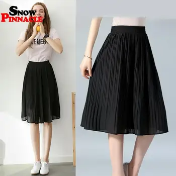 

Women pleasted Skirt Casual Summer Thin Solid Pleated chiffon Skirts Womens Saias Midi Faldas Vintage Women Midi Skirt