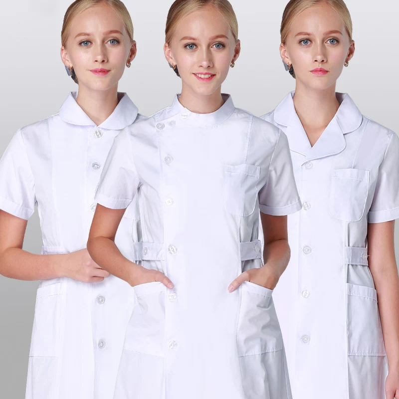 Scrub Uniforms Dress Robe White Women Nursing Scrubs Jacket Full Length Poly Cotton SPA Beautician Veterinary Work Wear Uniform